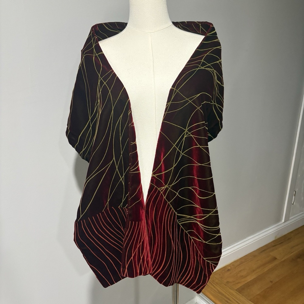 Bergdorf Goodman Scarf Wrap Burgundy Velvet Gold Detail Luxury Whimsigoth